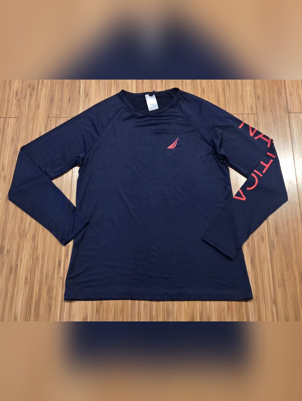 Nautica Navy Long Sleeve Top with Red Logo and Sleeve Text